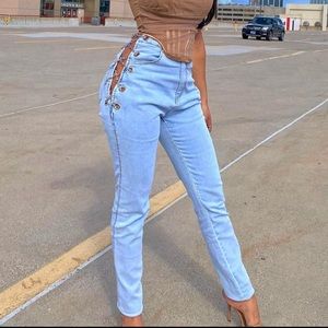 High waisted straight leg chain jeans